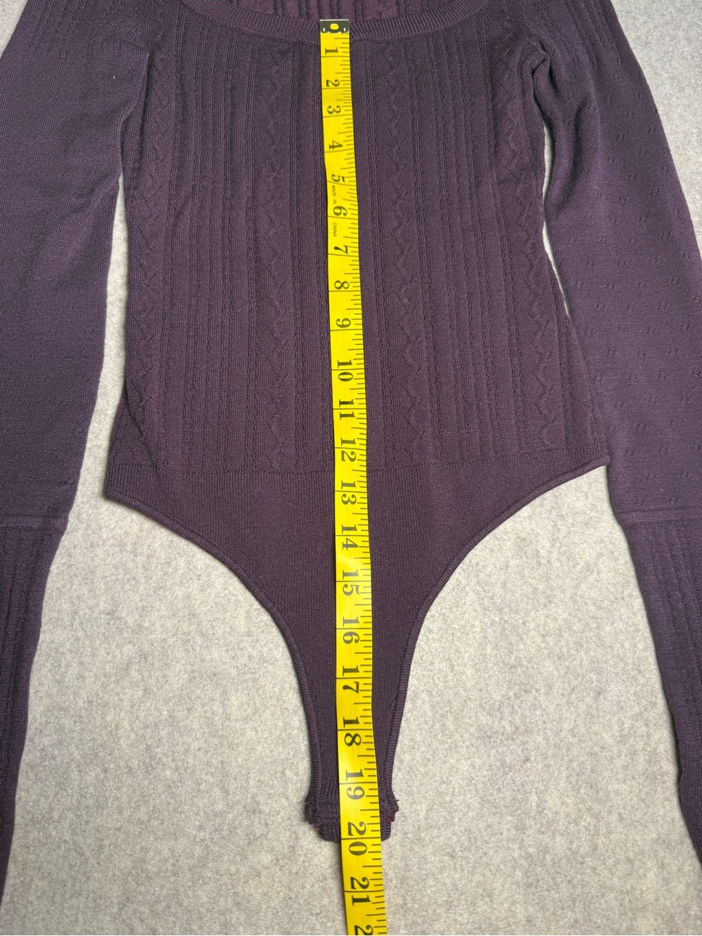 Free People Plum Cable Knit Long-Sleeve Bodysuit with Pink Embroidered Cuffs - Picture 6 of 7